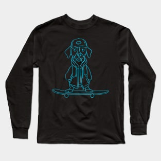 Puppy on the skateboard Blue outline Long Sleeve T-Shirt